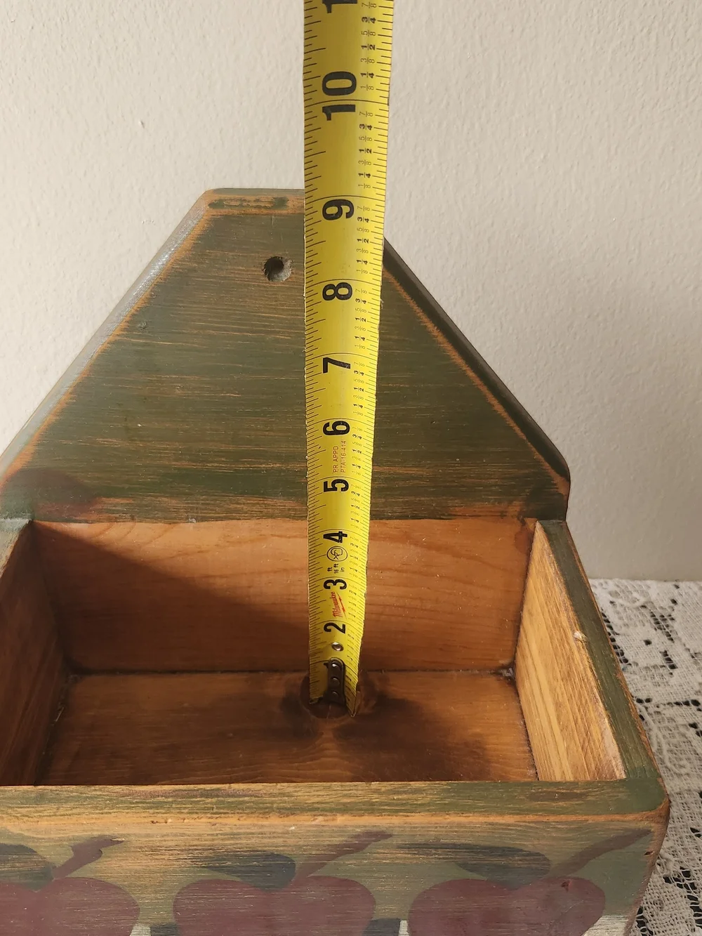 Farmhouse Hand-Painted Rustic Apple Wall Shelf Box - Green and Red